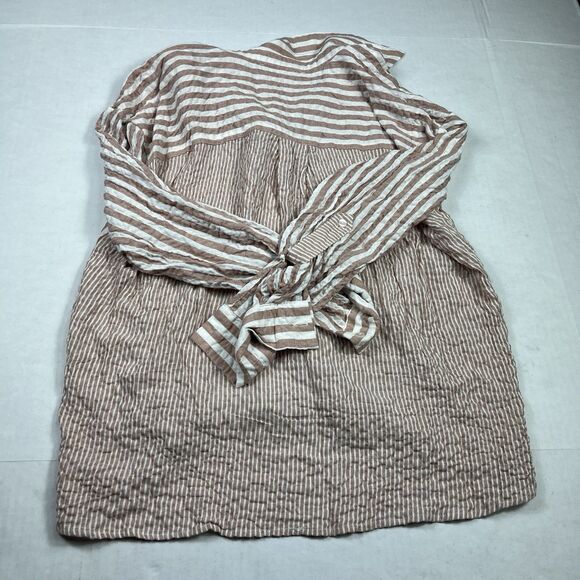 Jane + Delancey Textured Crinkle Button Down Shirt Striped Long Sleeve Coastal S - Picture 9 of 10